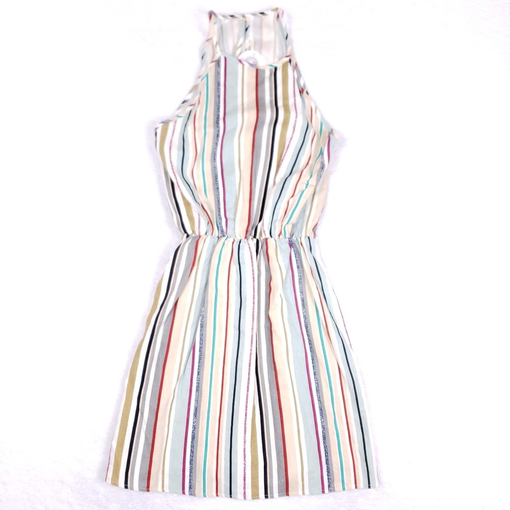 Adora Striped Sundress Sleeveless High Neck Size M Boho Coastal Summer Chic